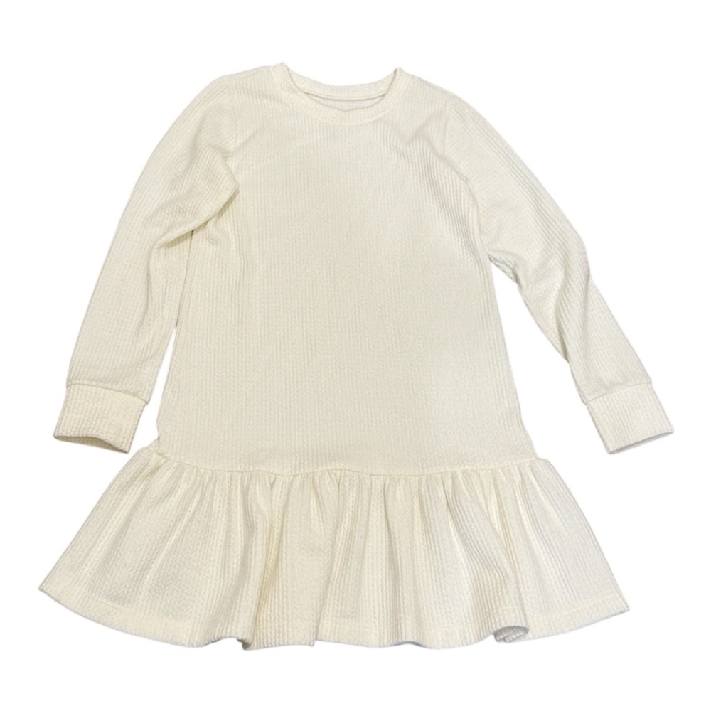 Elizabeth Boutique Girls Waffle Knit Dress 7 Cream Ruffle Cottagecore $88 Retail